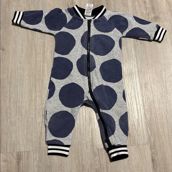 Gray and Navy Polka Dot Baby Onesie - Picture 1 of 1